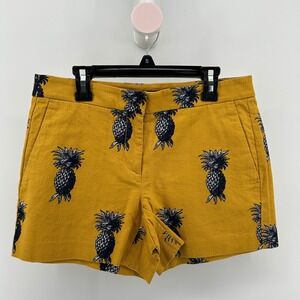 Ann Taylor Petite Pineapple Chino Shorts Mustard Yellow 2P Preppy Resort Whimsy‎